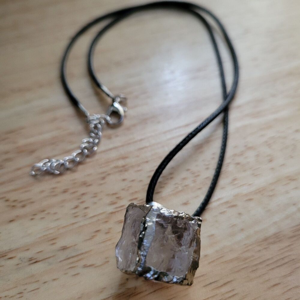 Ice Cube Crystal Pendant Adjustable Black Cord Necklace Unique Jewelry